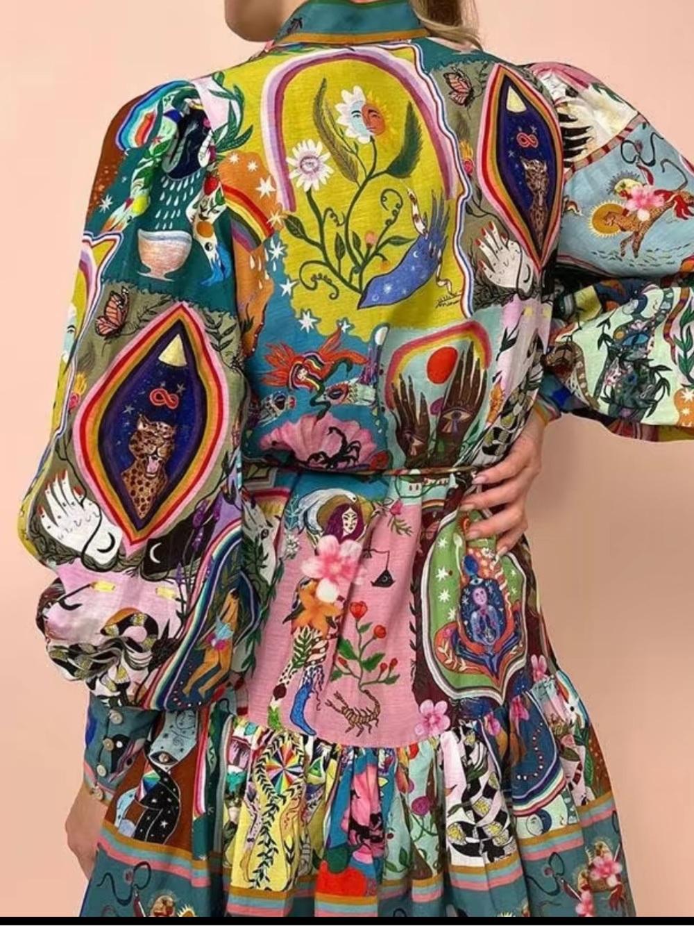 Printella Multicolor Printed Long-Sleeve Tiered Mini Dress - Picture 2 of 2